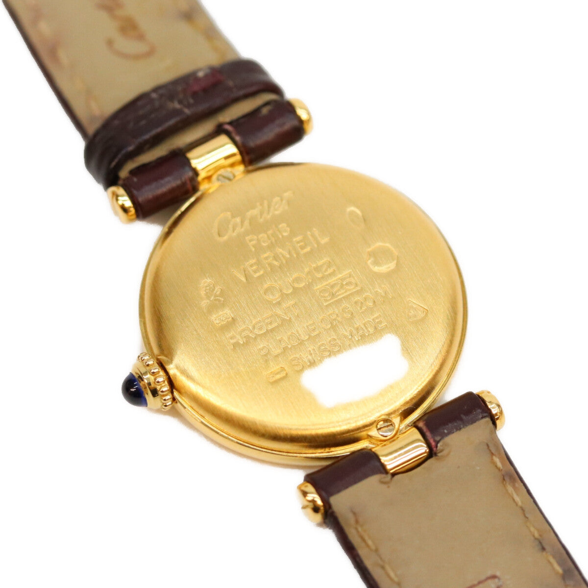 Cartier カルティエ 80-90s W1002353 925 マストヴァンドームSMヴェルメイユ クロコ アイボリー飛びローマ文字盤 QZ 革 時計 腕時計