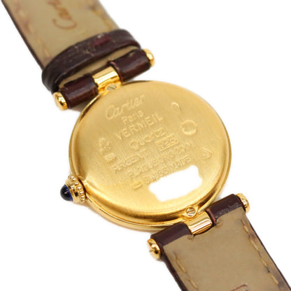 Cartier カルティエ 80-90s W1002353 925 マストヴァンドームSMヴェルメイユ クロコ アイボリー飛びローマ文字盤 QZ 革 時計 腕時計
