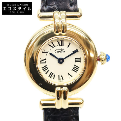 Cartier カルティエ 80-90s 925 マストコリゼSM ヴェルメイユ クロコ アイボリーローマ文字盤 QZ 時計 腕時計