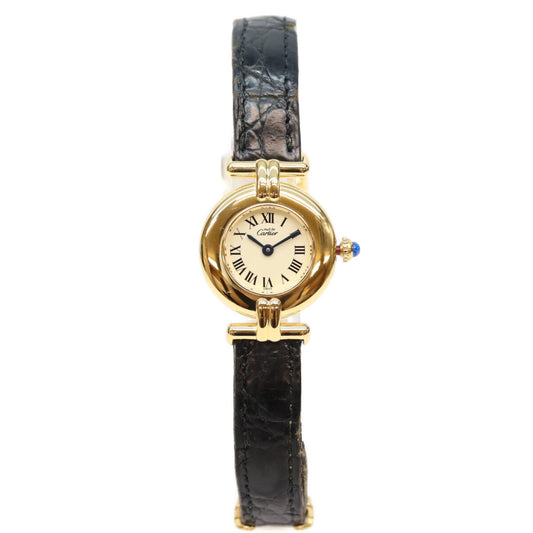 Cartier カルティエ 80-90s 925 マストコリゼSM ヴェルメイユ クロコ アイボリーローマ文字盤 QZ 時計 腕時計