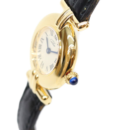 Cartier カルティエ 80-90s 925 マストコリゼSM ヴェルメイユ クロコ アイボリーローマ文字盤 QZ 時計 腕時計