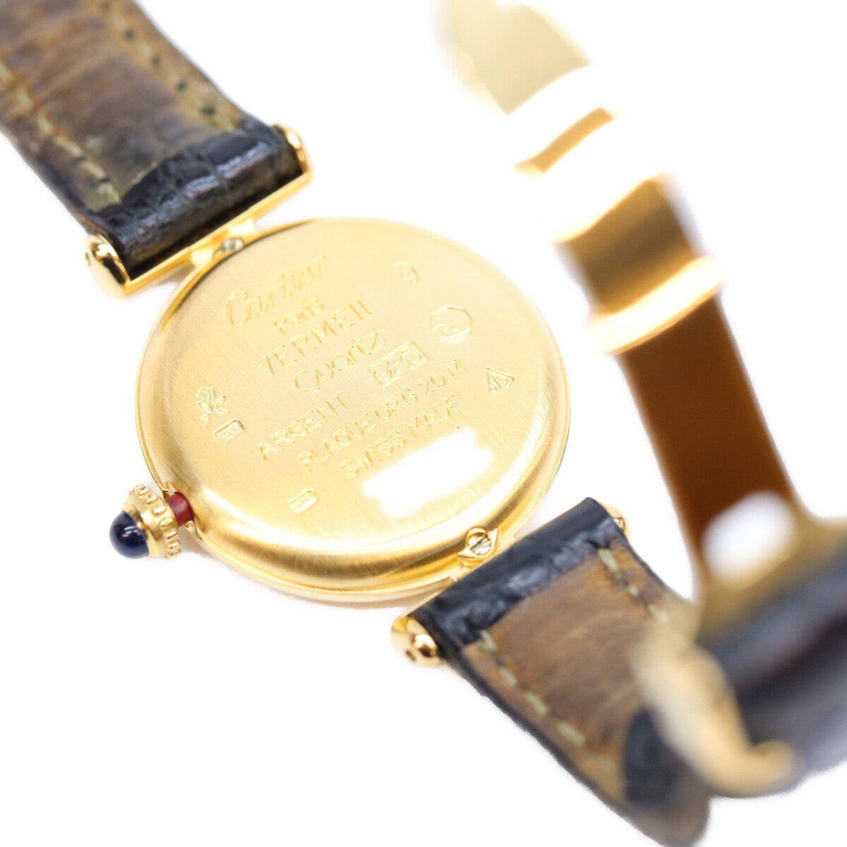 Cartier カルティエ 80-90s 925 マストコリゼSM ヴェルメイユ クロコ アイボリーローマ文字盤 QZ 時計 腕時計