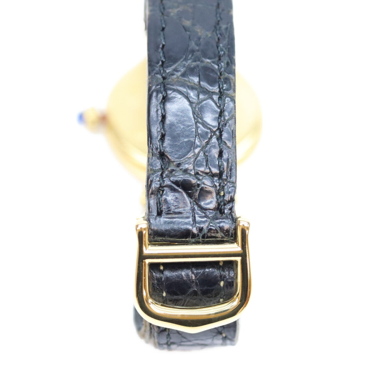 Cartier カルティエ 80-90s 925 マストコリゼSM ヴェルメイユ クロコ アイボリーローマ文字盤 QZ 時計 腕時計