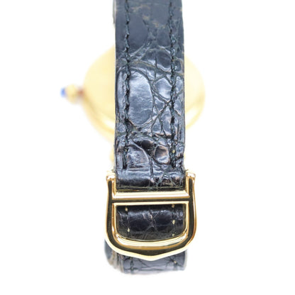 Cartier カルティエ 80-90s 925 マストコリゼSM ヴェルメイユ クロコ アイボリーローマ文字盤 QZ 時計 腕時計