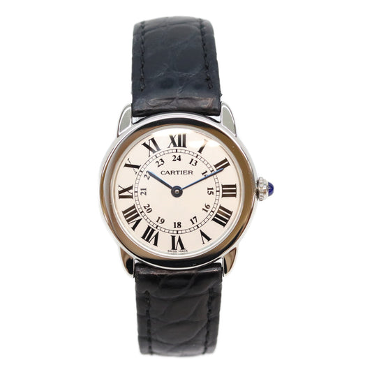 Cartier カルティエ W6700155 SS ロンドソロSM クロコ シルバーローマ文字盤 QZ 時計 腕時計