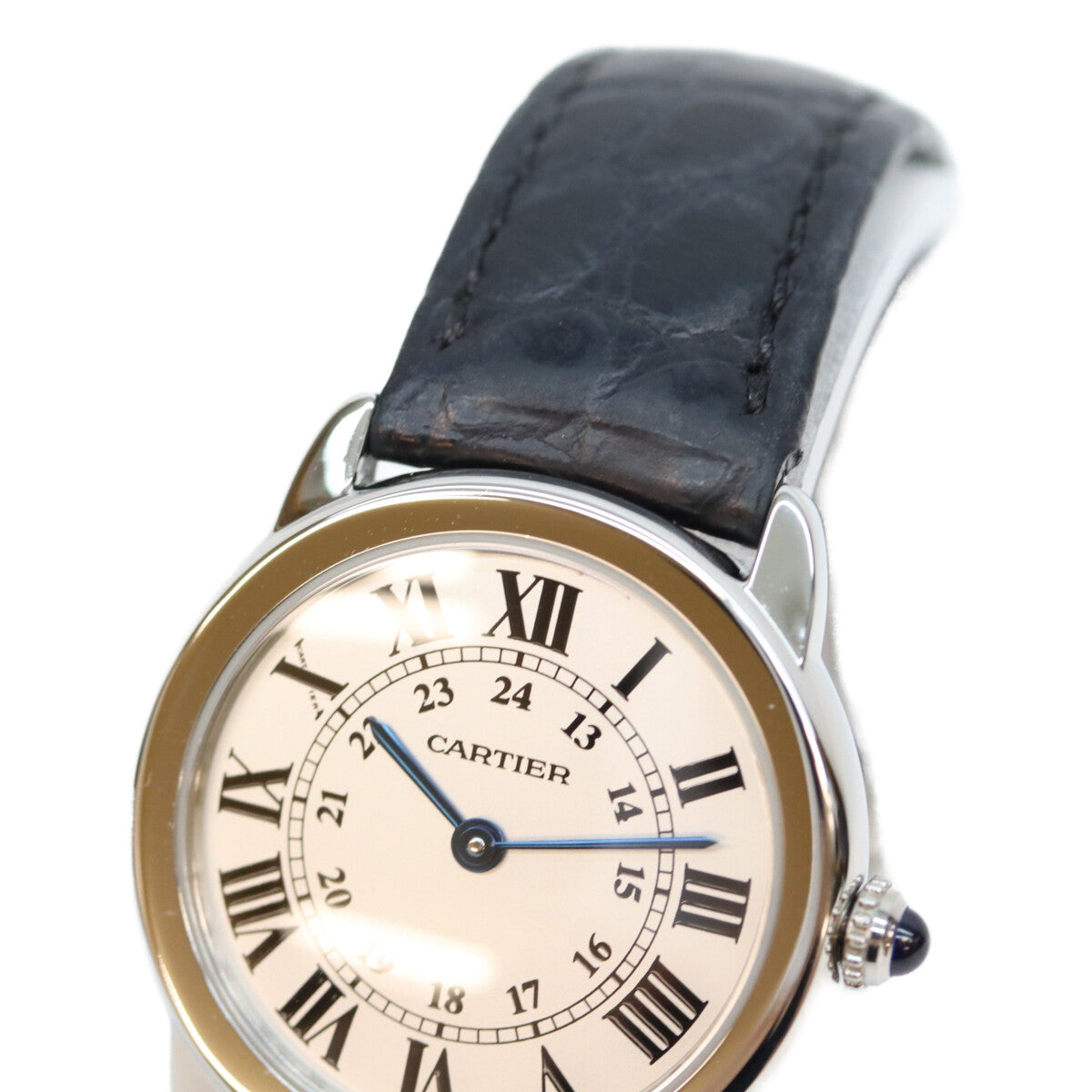 Cartier カルティエ W6700155 SS ロンドソロSM クロコ シルバーローマ文字盤 QZ 時計 腕時計