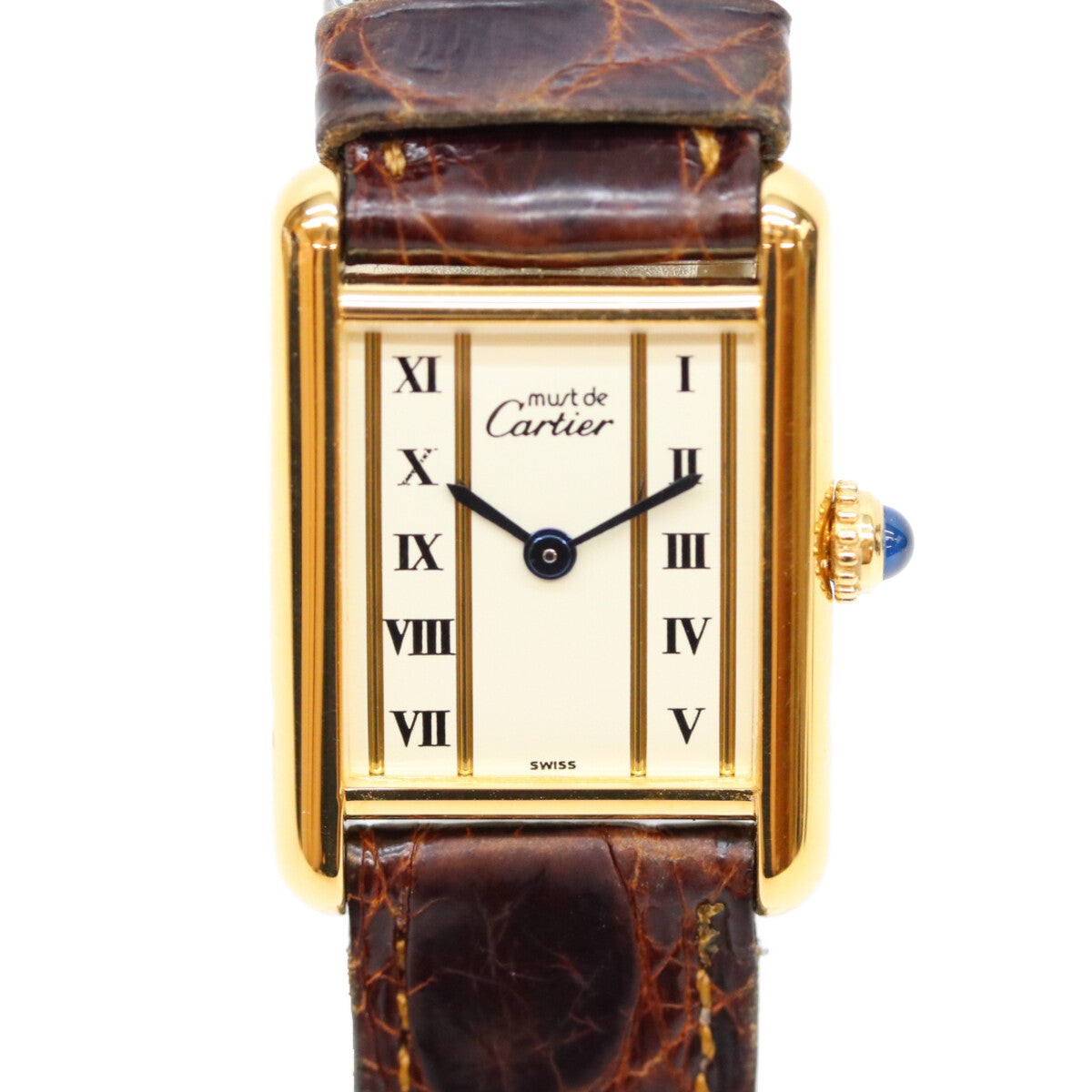 Cartier カルティエ 80-90s W1003053 925 マストタンクSMヴェルメイユ クロコ ストレートローマ文字盤 QZ 時計 腕時計