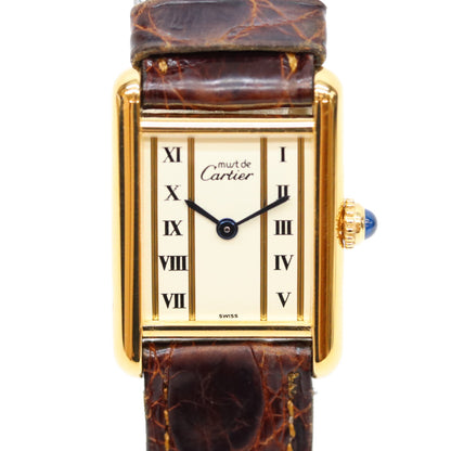 Cartier カルティエ 80-90s W1003053 925 マストタンクSMヴェルメイユ クロコ ストレートローマ文字盤 QZ 時計 腕時計