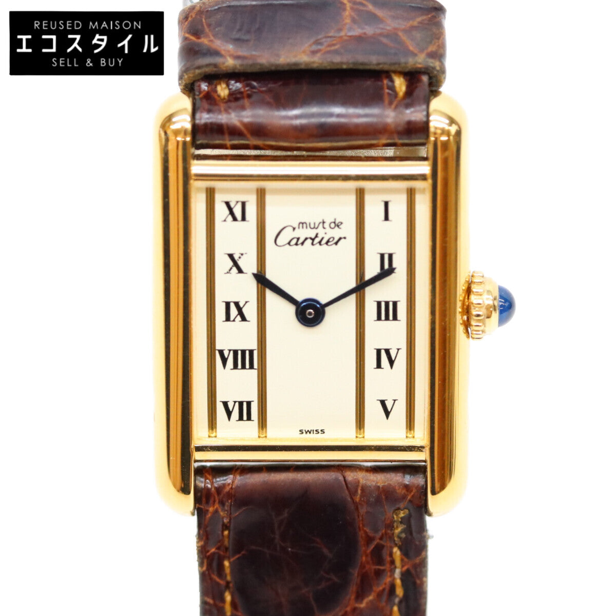 Cartier カルティエ 80-90s W1003053 925 マストタンクSMヴェルメイユ クロコ ストレートローマ文字盤 QZ 時計 腕時計