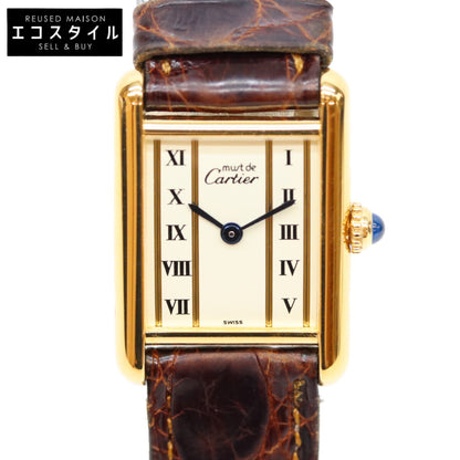 Cartier カルティエ 80-90s W1003053 925 マストタンクSMヴェルメイユ クロコ ストレートローマ文字盤 QZ 時計 腕時計