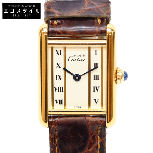 Cartier カルティエ 80-90s W1003053 925 マストタンクSMヴェルメイユ クロコ ストレートローマ文字盤 QZ 時計 腕時計