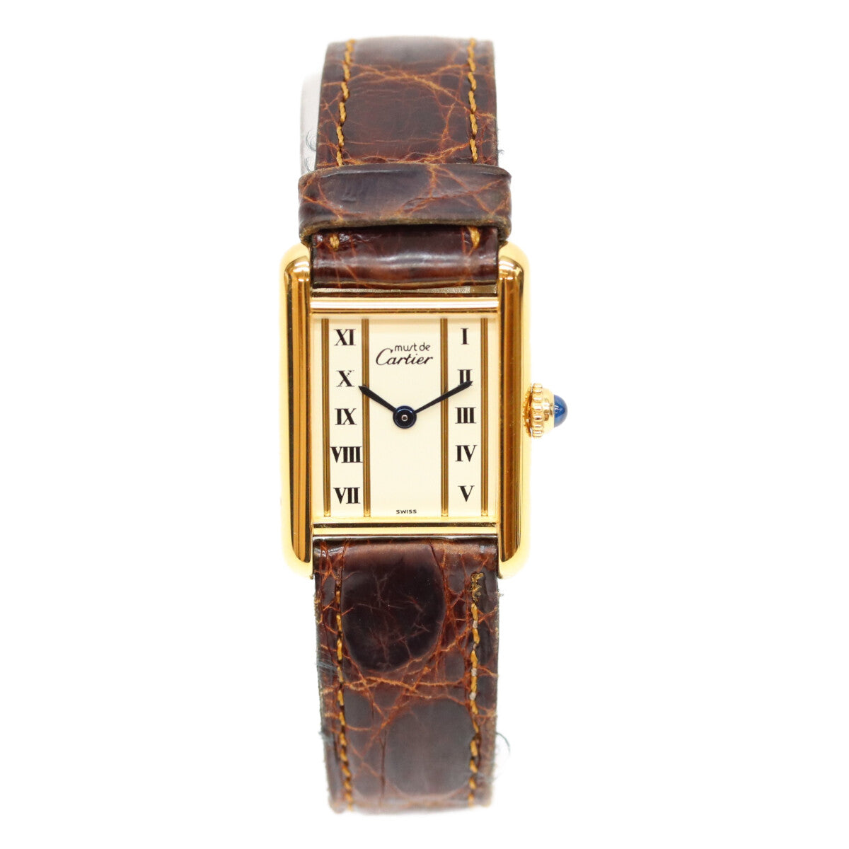 Cartier カルティエ 80-90s W1003053 925 マストタンクSMヴェルメイユ クロコ ストレートローマ文字盤 QZ 時計 腕時計