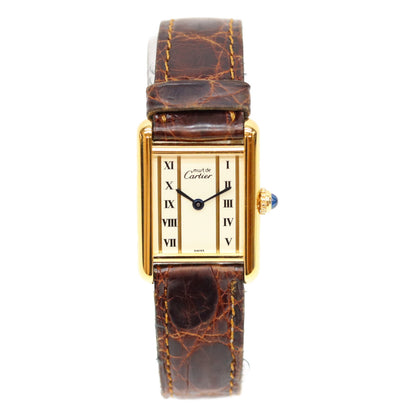 Cartier カルティエ 80-90s W1003053 925 マストタンクSMヴェルメイユ クロコ ストレートローマ文字盤 QZ 時計 腕時計