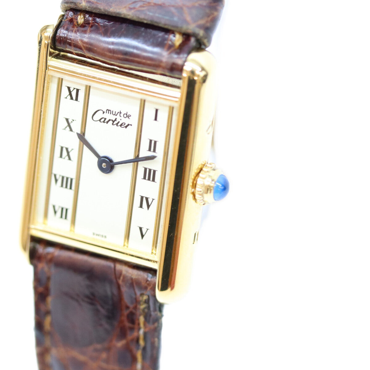 Cartier カルティエ 80-90s W1003053 925 マストタンクSMヴェルメイユ クロコ ストレートローマ文字盤 QZ 時計 腕時計