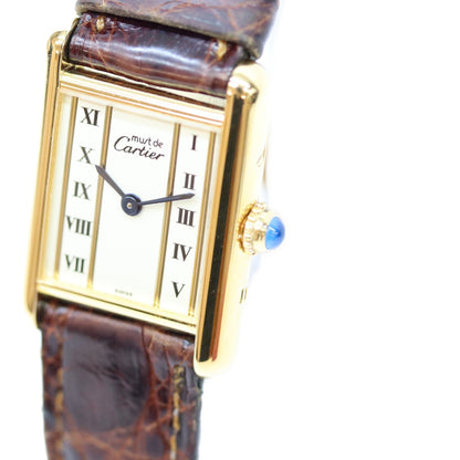 Cartier カルティエ 80-90s W1003053 925 マストタンクSMヴェルメイユ クロコ ストレートローマ文字盤 QZ 時計 腕時計