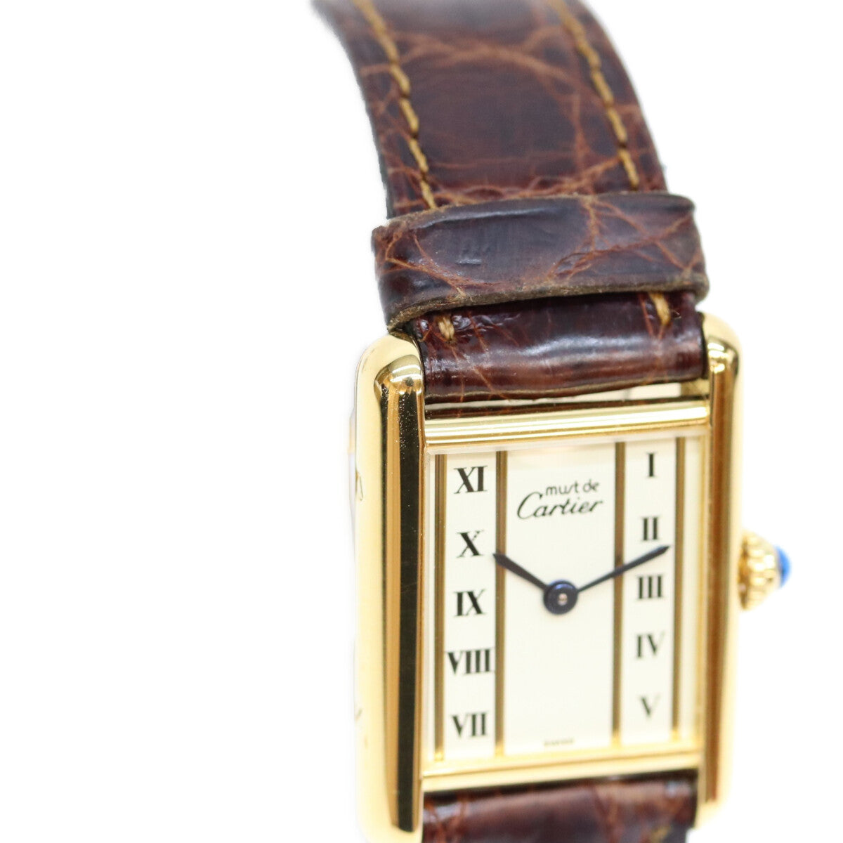 Cartier カルティエ 80-90s W1003053 925 マストタンクSMヴェルメイユ クロコ ストレートローマ文字盤 QZ 時計 腕時計