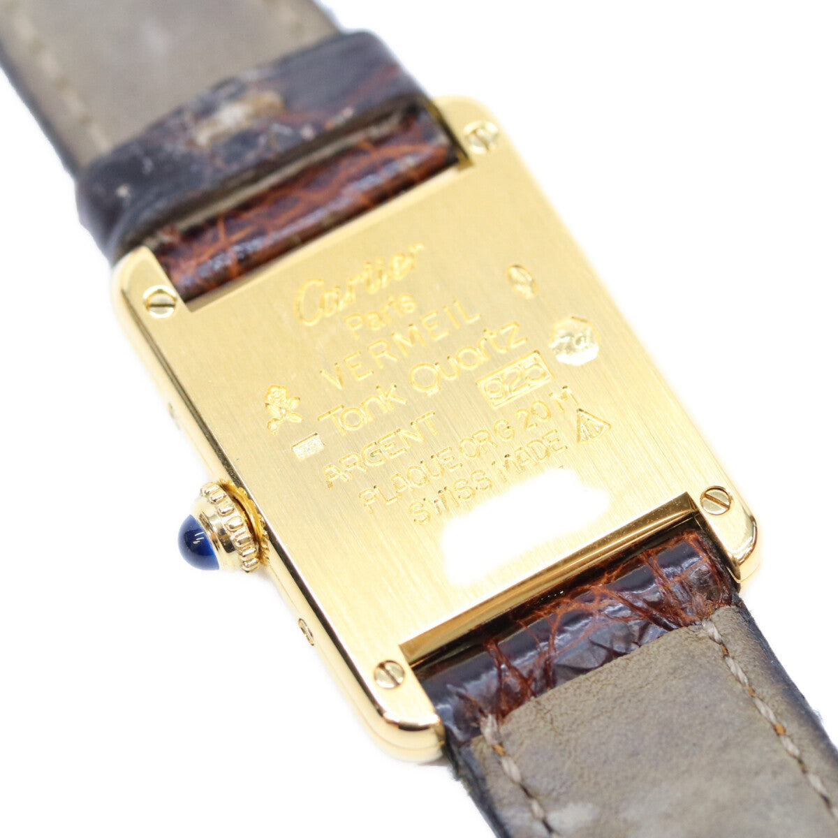 Cartier カルティエ 80-90s W1003053 925 マストタンクSMヴェルメイユ クロコ ストレートローマ文字盤 QZ 時計 腕時計