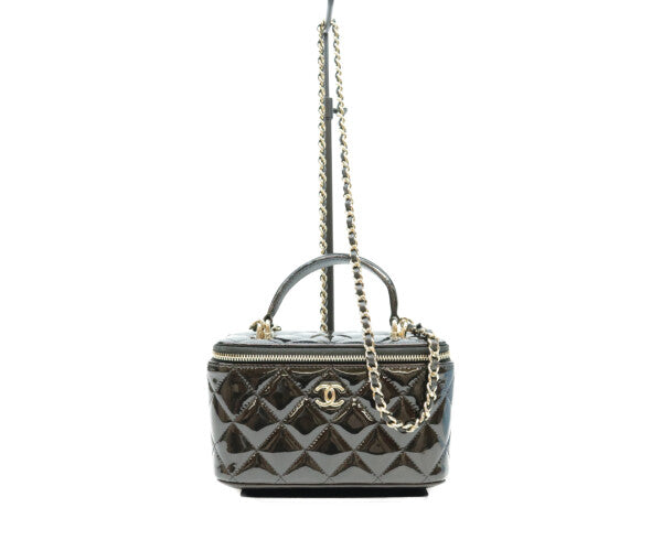 CHANEL シャネル 黒 パテント ゴールド金具 トップハンドル バニティ 2WAYショルダーバッグ ショルダーバッグ