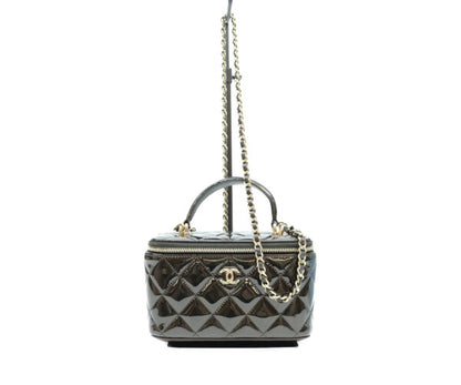 CHANEL シャネル 黒 パテント ゴールド金具 トップハンドル バニティ 2WAYショルダーバッグ ショルダーバッグ