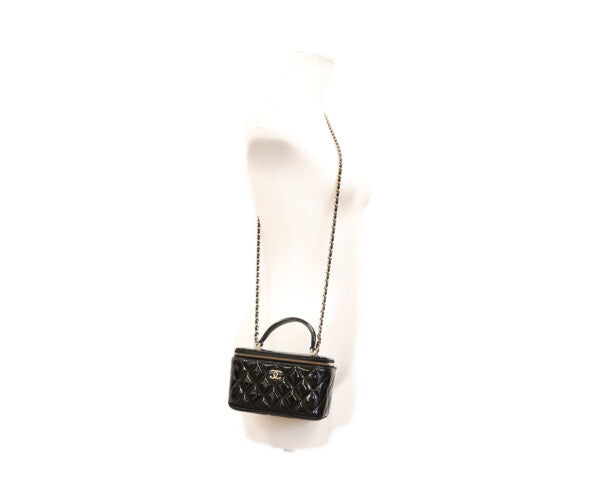 CHANEL シャネル 黒 パテント ゴールド金具 トップハンドル バニティ 2WAYショルダーバッグ ショルダーバッグ
