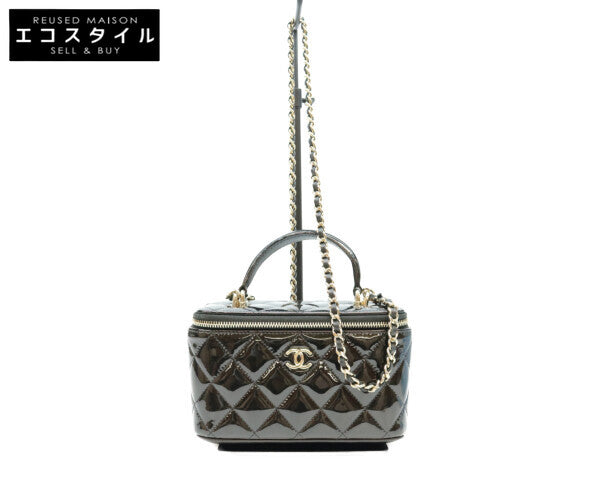 CHANEL シャネル 黒 パテント ゴールド金具 トップハンドル バニティ 2WAYショルダーバッグ ショルダーバッグ
