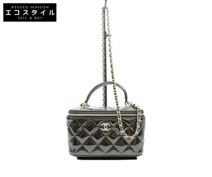 CHANEL シャネル 黒 パテント ゴールド金具 トップハンドル バニティ 2WAYショルダーバッグ ショルダーバッグ