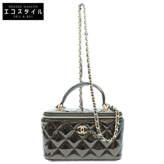 CHANEL シャネル 黒 パテント ゴールド金具 トップハンドル バニティ 2WAYショルダーバッグ ショルダーバッグ