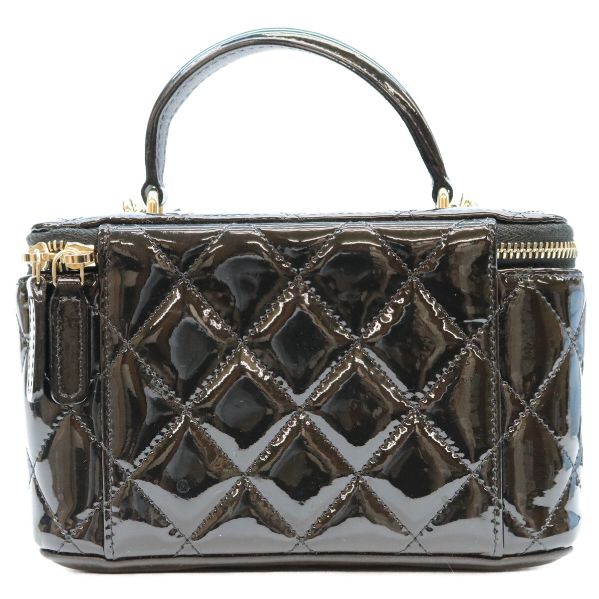 CHANEL black patent leather, gold-tone hardware, top-handle vanity 2-way shoulder bag