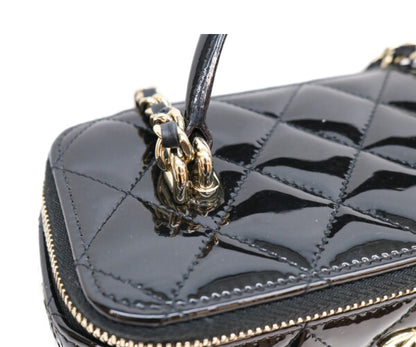 CHANEL シャネル 黒 パテント ゴールド金具 トップハンドル バニティ 2WAYショルダーバッグ ショルダーバッグ