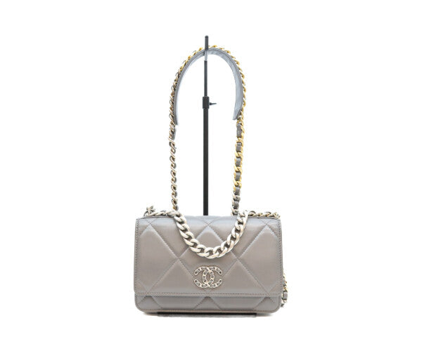 CHANEL シャネル AP0957 グレー ラム シャネル19 チェーンウォレット 財布 ショルダーバッグ
