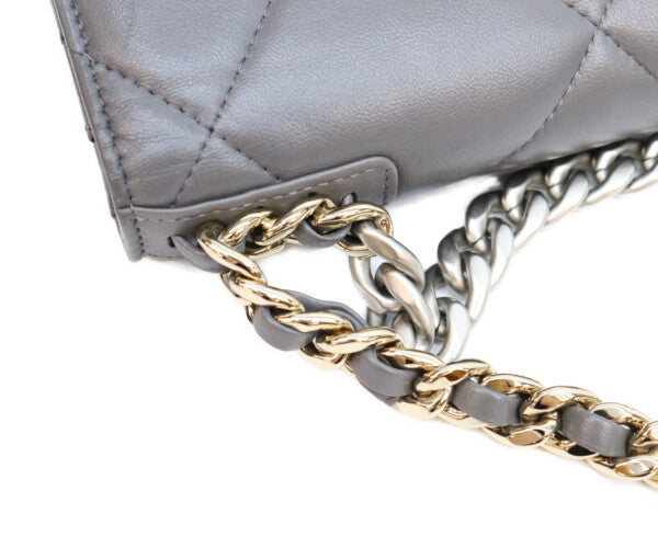 CHANEL シャネル AP0957 グレー ラム シャネル19 チェーンウォレット 財布 ショルダーバッグ