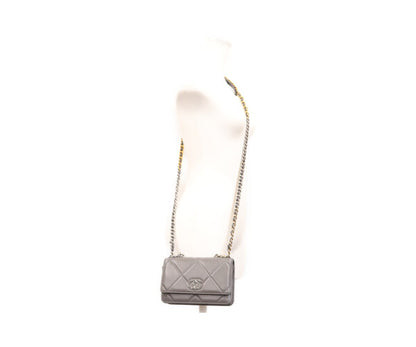 CHANEL シャネル AP0957 グレー ラム シャネル19 チェーンウォレット 財布 ショルダーバッグ