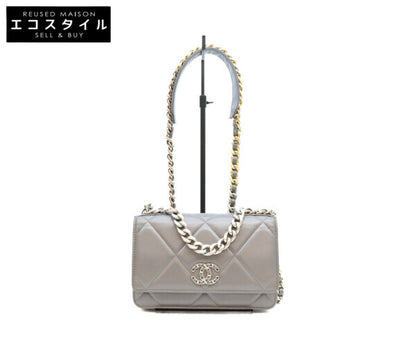 CHANEL シャネル AP0957 グレー ラム シャネル19 チェーンウォレット 財布 ショルダーバッグ