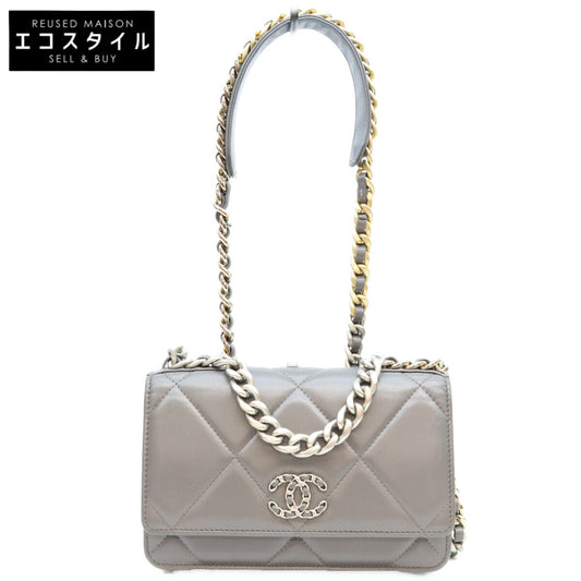 CHANEL シャネル AP0957 グレー ラム シャネル19 チェーンウォレット 財布 ショルダーバッグ