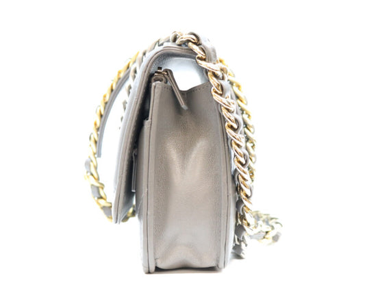 CHANEL シャネル AP0957 グレー ラム シャネル19 チェーンウォレット 財布 ショルダーバッグ