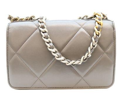 CHANEL シャネル AP0957 グレー ラム シャネル19 チェーンウォレット 財布 ショルダーバッグ