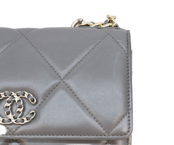 CHANEL シャネル AP0957 グレー ラム シャネル19 チェーンウォレット 財布 ショルダーバッグ