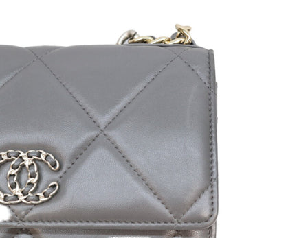 CHANEL シャネル AP0957 グレー ラム シャネル19 チェーンウォレット 財布 ショルダーバッグ