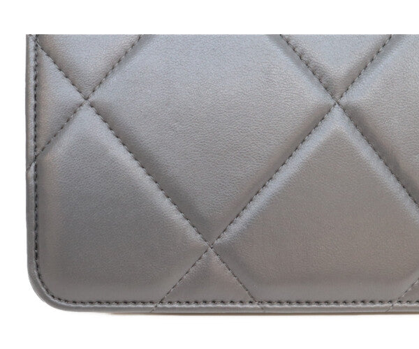 CHANEL シャネル AP0957 グレー ラム シャネル19 チェーンウォレット 財布 ショルダーバッグ