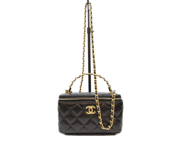 CHANEL シャネル 23年 AP3243 黒 ラム ゴールド金具 トップハンドル 2WAYバニティバッグ ショルダーバッグ
