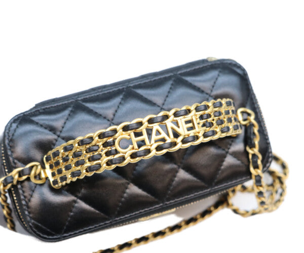 CHANEL シャネル 23年 AP3243 黒 ラム ゴールド金具 トップハンドル 2WAYバニティバッグ ショルダーバッグ