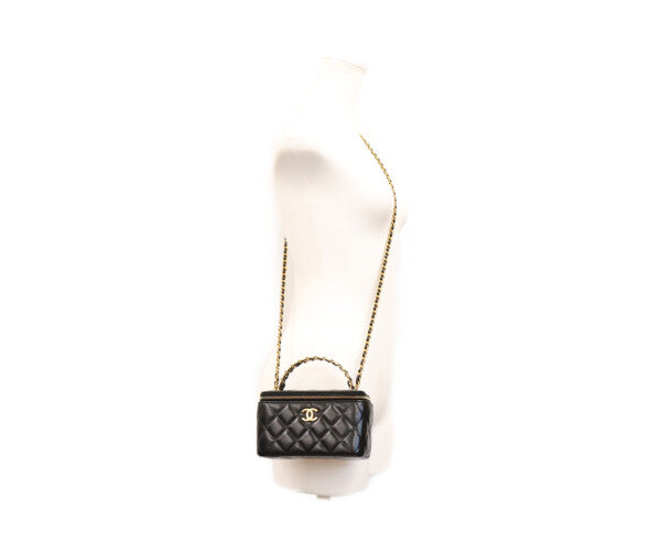 CHANEL シャネル 23年 AP3243 黒 ラム ゴールド金具 トップハンドル 2WAYバニティバッグ ショルダーバッグ