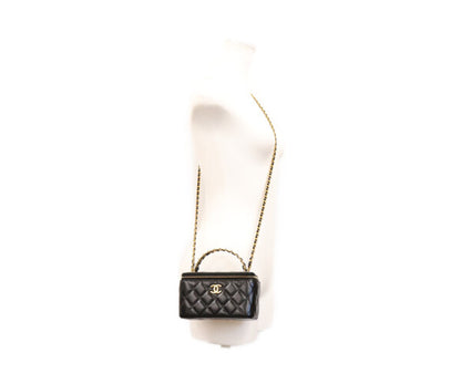 CHANEL シャネル 23年 AP3243 黒 ラム ゴールド金具 トップハンドル 2WAYバニティバッグ ショルダーバッグ