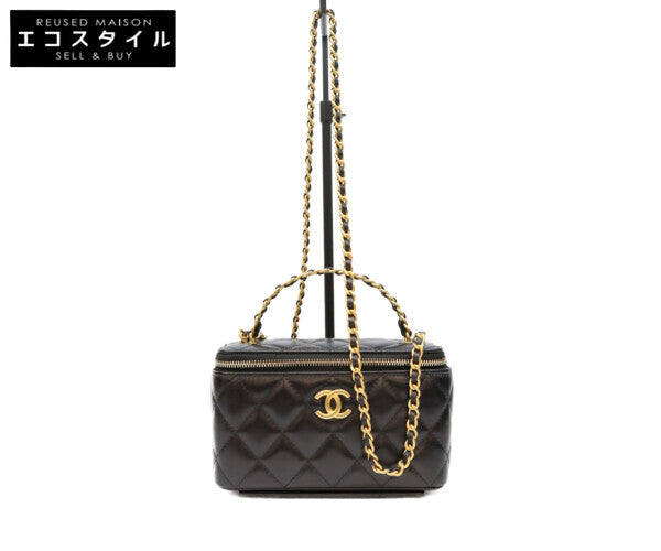 CHANEL シャネル 23年 AP3243 黒 ラム ゴールド金具 トップハンドル 2WAYバニティバッグ ショルダーバッグ