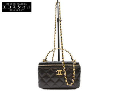 CHANEL シャネル 23年 AP3243 黒 ラム ゴールド金具 トップハンドル 2WAYバニティバッグ ショルダーバッグ
