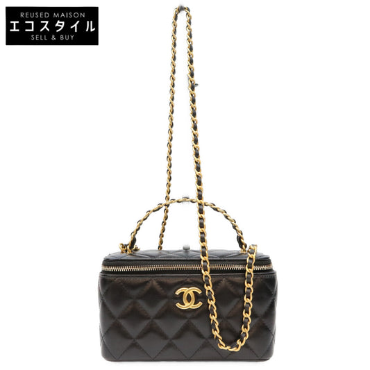 CHANEL シャネル 23年 AP3243 黒 ラム ゴールド金具 トップハンドル 2WAYバニティバッグ ショルダーバッグ