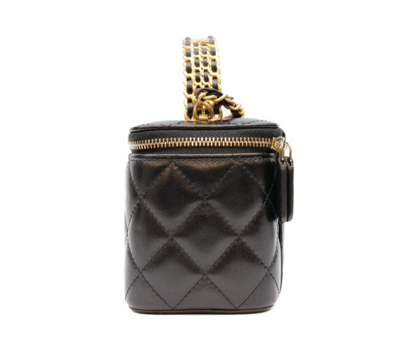 CHANEL シャネル 23年 AP3243 黒 ラム ゴールド金具 トップハンドル 2WAYバニティバッグ ショルダーバッグ