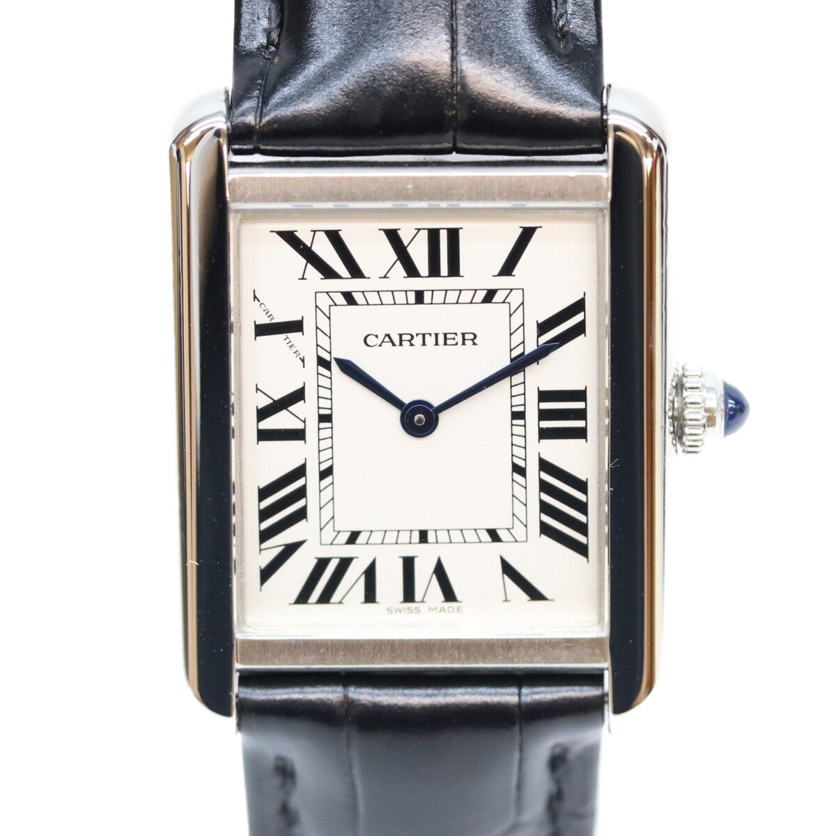 Cartier カルティエ 17年 WSTA0030 SS タンクソロSM シルバー文字盤 QZ クロコ 革 時計 腕時計