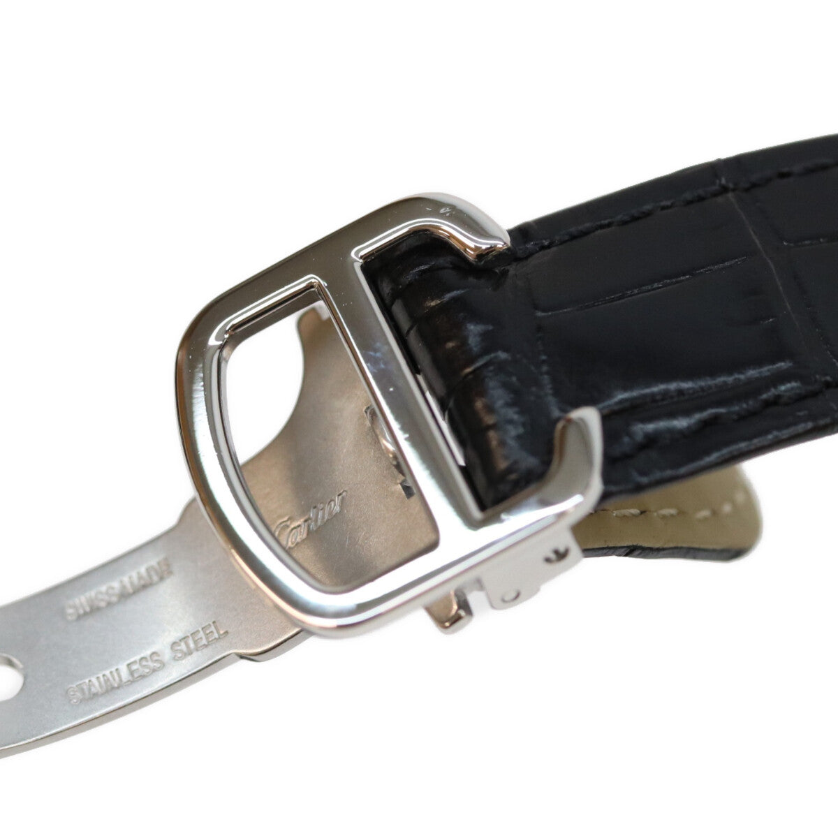 Cartier カルティエ 17年 WSTA0030 SS タンクソロSM シルバー文字盤 QZ クロコ 革 時計 腕時計