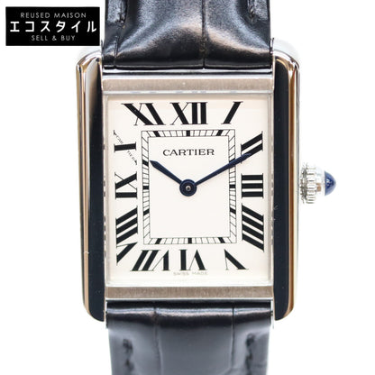 Cartier カルティエ 17年 WSTA0030 SS タンクソロSM シルバー文字盤 QZ クロコ 革 時計 腕時計